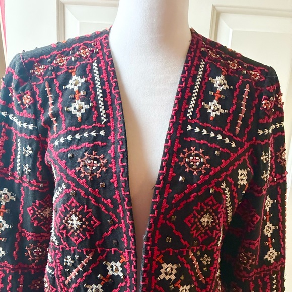 ZARA Women Ethnic Boho Embroidered/Beaded Jacket Red & Black Size M - Picture 5 of 15